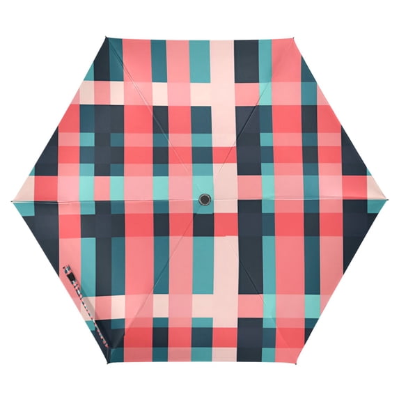FORMRS Travel Umbrella Folding Auto Open Close Windproof Rain UV Protection, Red Teal Stripes