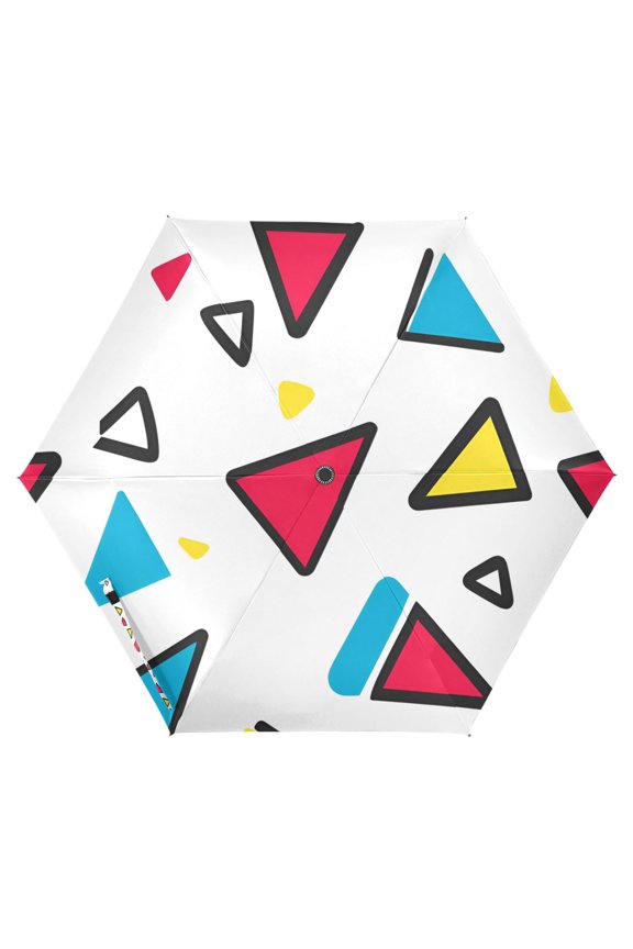 Travel Umbrella Folding Auto Open Close Windproof Rain UV Protection, Red Triangles