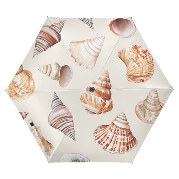 FORMRS Travel Umbrella Folding Auto Open Close Windproof Rain UV Protection, Red Watercolor Seashells
