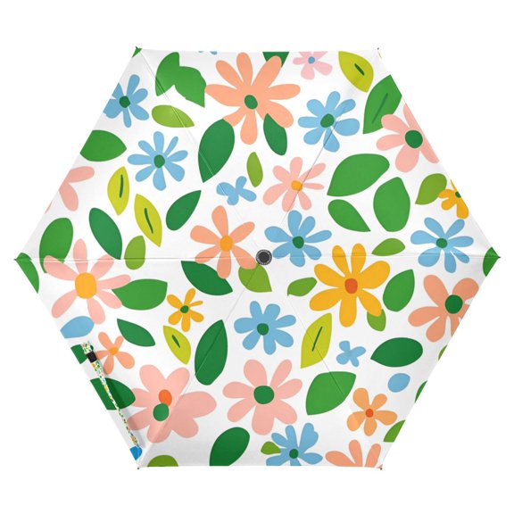 FORMRS Travel Umbrella Folding Auto Open Close Windproof Rain UV Protection, Retro Blue Floral