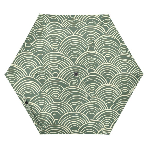 FORMRS Travel Umbrella Folding Auto Open Close Windproof Rain UV Protection, Retro Green Abstract