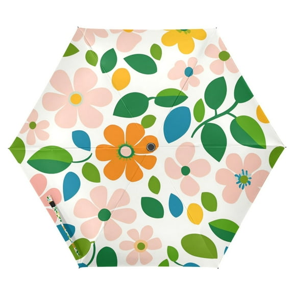 FORMRS Travel Umbrella Folding Auto Open Close Windproof Rain UV Protection, Retro Orange Floral