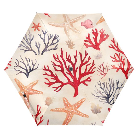 FORMRS Travel Umbrella Folding Auto Open Close Windproof Rain UV Protection, Retro Starfish