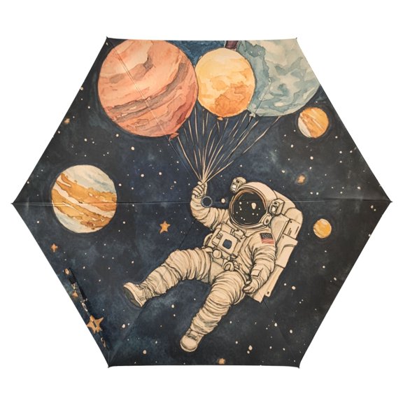 FORMRS Travel Umbrella Folding Auto Open Close Windproof Rain UV Protection, Retro Watercolor Planet