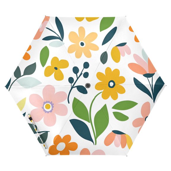 FORMRS Travel Umbrella Folding Auto Open Close Windproof Rain UV Protection, Retro Yellow Floral