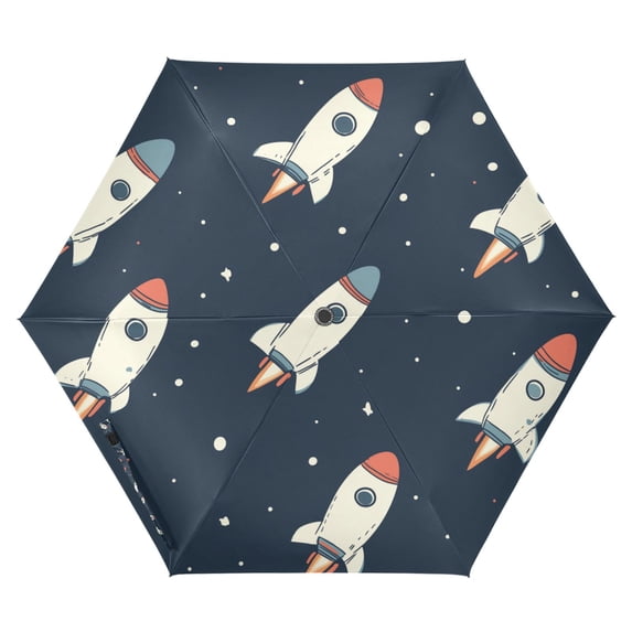FORMRS Travel Umbrella Folding Auto Open Close Windproof Rain UV Protection, Rocket Pattern