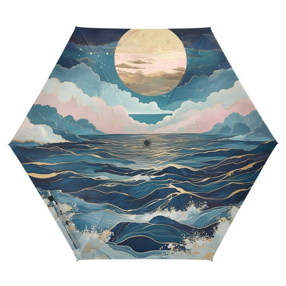 FORMRS Travel Umbrella Folding Auto Open Close Windproof Rain UV Protection, Rolling Waves