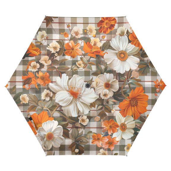 FORMRS Travel Umbrella Folding Auto Open Close Windproof Rain UV Protection, Rustic Floral