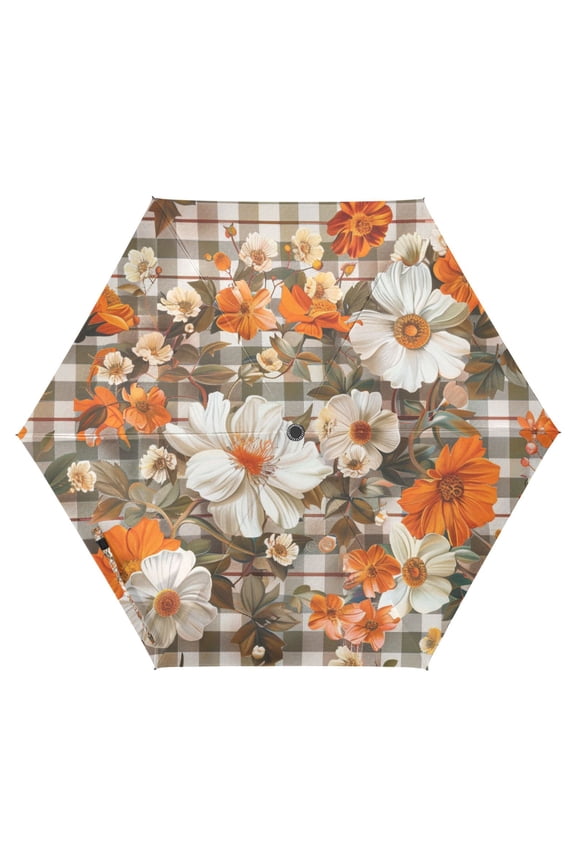 Travel Umbrella Folding Auto Open Close Windproof Rain UV Protection, Rustic Floral