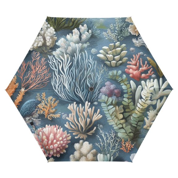 FORMRS Travel Umbrella Folding Auto Open Close Windproof Rain UV Protection, Sea Plants Pattern