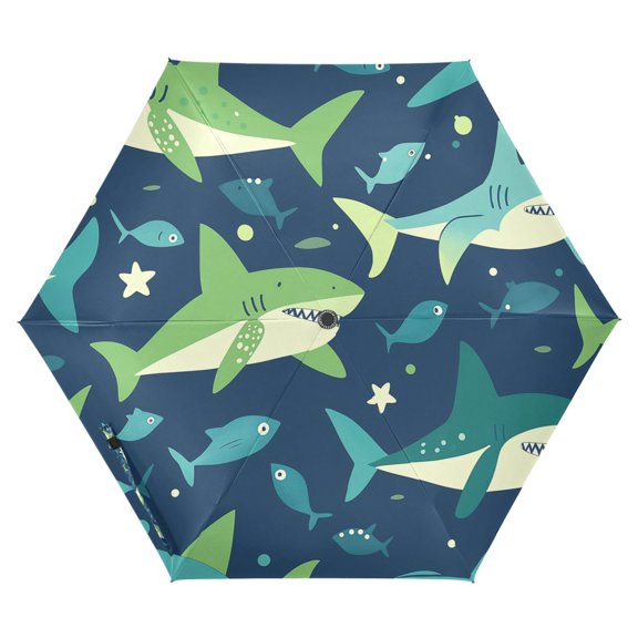 FORMRS Travel Umbrella Folding Auto Open Close Windproof Rain UV Protection, Sharks Pattern