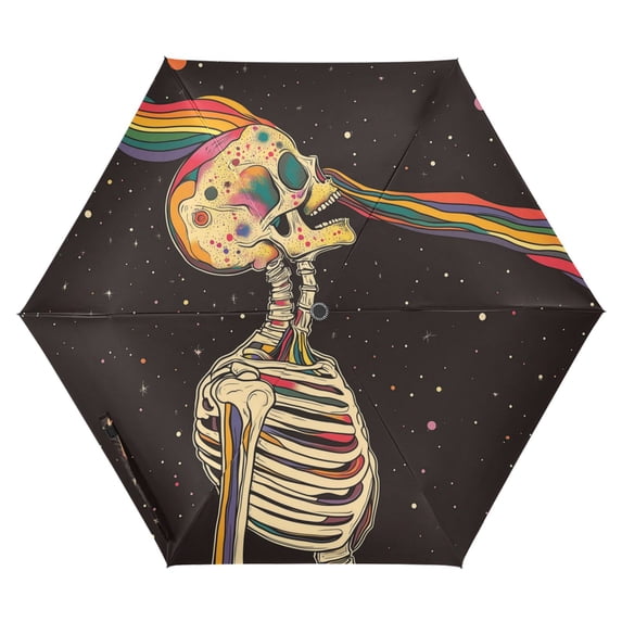 FORMRS Travel Umbrella Folding Auto Open Close Windproof Rain UV Protection, Skeleton Stripes