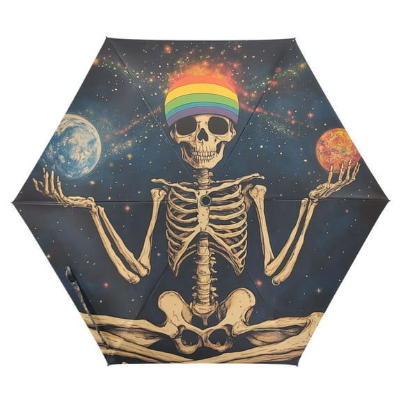 FORMRS Travel Umbrella Folding Auto Open Close Windproof Rain UV Protection, Skeleton with Rainbow