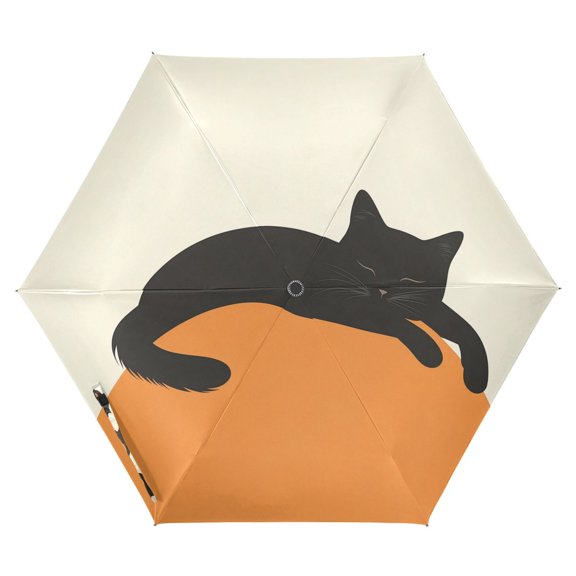 FORMRS Travel Umbrella Folding Auto Open Close Windproof Rain UV Protection, Sleeping Black Cat