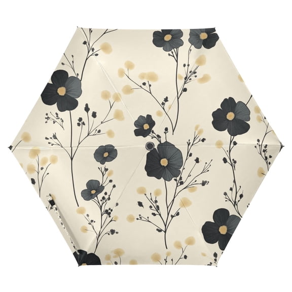 FORMRS Travel Umbrella Folding Auto Open Close Windproof Rain UV Protection, Small Black Flowers