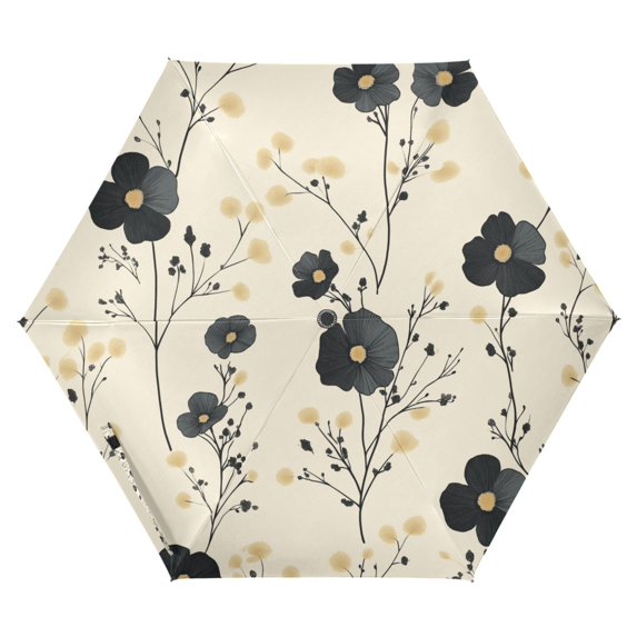 FORMRS Travel Umbrella Folding Auto Open Close Windproof Rain UV Protection, Small Black Flowers