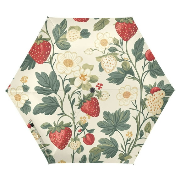 FORMRS Travel Umbrella Folding Auto Open Close Windproof Rain UV Protection, Small Strawberry Pattern