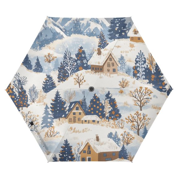 FORMRS Travel Umbrella Folding Auto Open Close Windproof Rain UV Protection, Snowy Winter