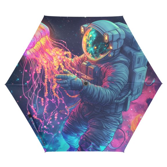 FORMRS Travel Umbrella Folding Auto Open Close Windproof Rain UV Protection, Space Astronaut