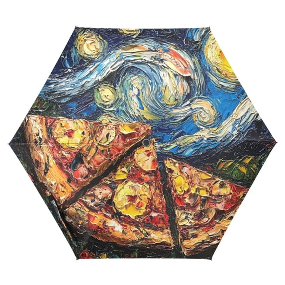FORMRS Travel Umbrella Folding Auto Open Close Windproof Rain UV Protection, Starry Pizza