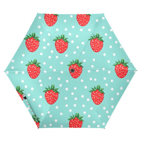 FORMRS Travel Umbrella Folding Auto Open Close Windproof Rain UV Protection, Strawberry Pattern