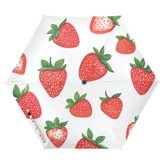 FORMRS Travel Umbrella Folding Auto Open Close Windproof Rain UV Protection, Strawberry