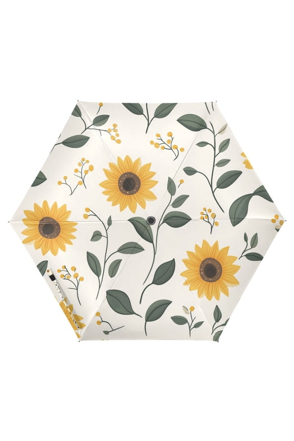 Travel Umbrella Folding Auto Open Close Windproof Rain UV Protection, Sunflower Pattern