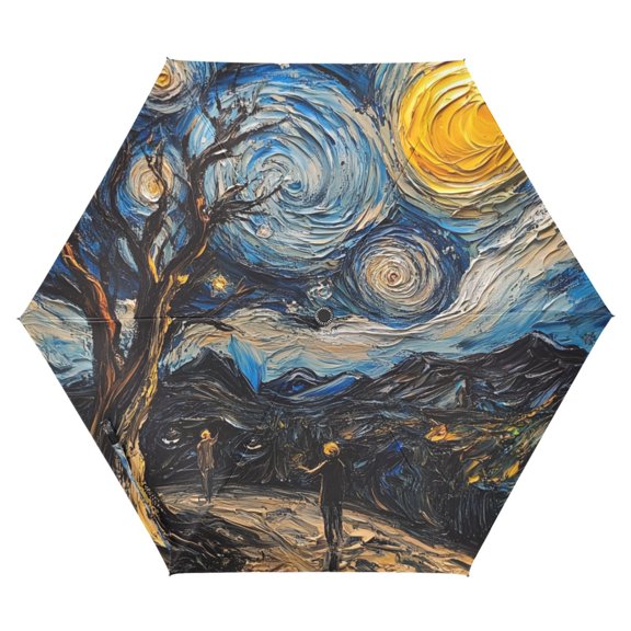 FORMRS Travel Umbrella Folding Auto Open Close Windproof Rain UV Protection, Swirling Starry Sky