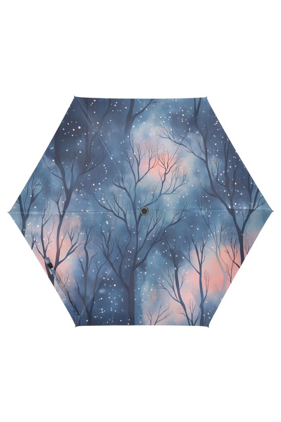 Travel Umbrella Folding Auto Open Close Windproof Rain UV Protection, Trees in The Night