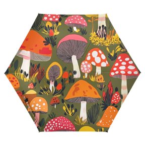 FORMRS Travel Umbrella Folding Auto Open Close Windproof Rain UV Protection, Vibrant Mushroom