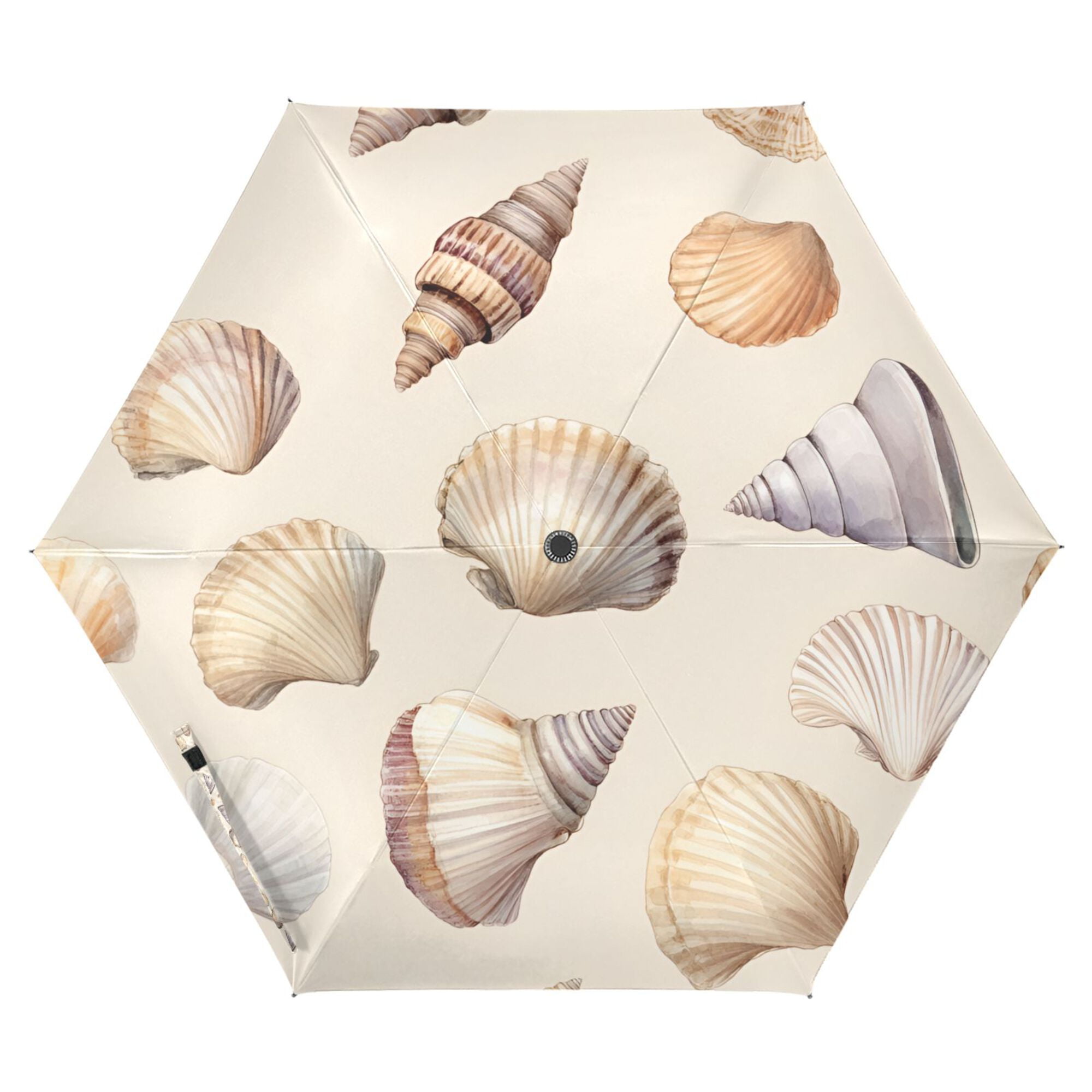 FORMRS Travel Umbrella Folding Auto Open Close Windproof Rain UV Protection, Watercolor Seashells