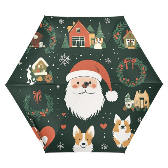 FORMRS Travel Umbrella Folding Auto Open Close Windproof Rain UV Protection, Whimsical Christmas