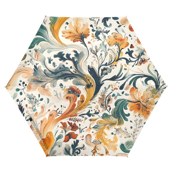 FORMRS Travel Umbrella Folding Auto Open Close Windproof Rain UV Protection, Whimsical Leaves
