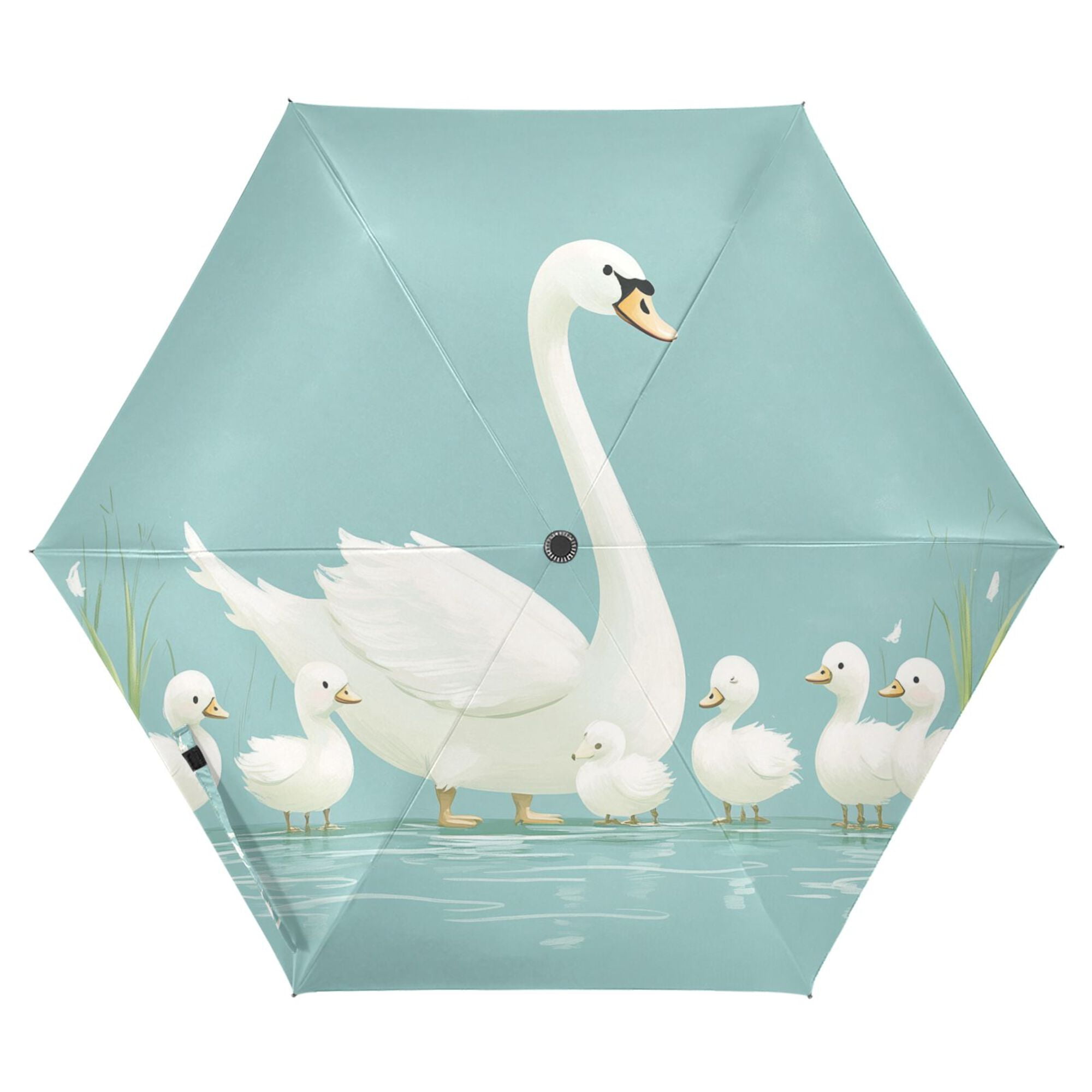 FORMRS Travel Umbrella Folding Auto Open Close Windproof Rain UV Protection, White Cartoon Swan