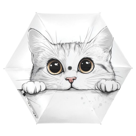 FORMRS Travel Umbrella Folding Auto Open Close Windproof Rain UV Protection, White Cat