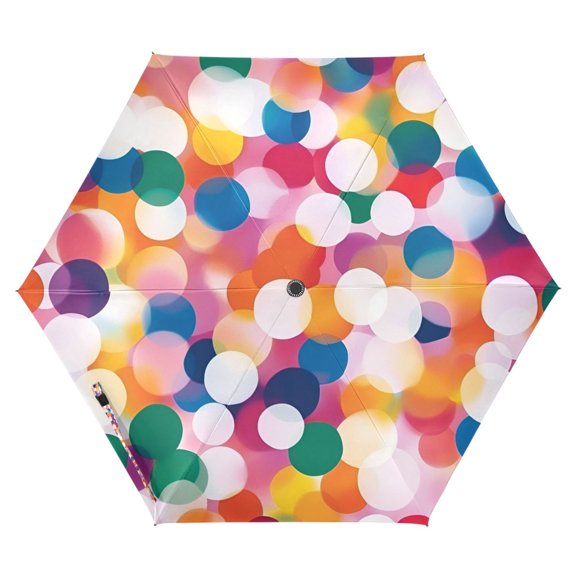 FORMRS Travel Umbrella Folding Auto Open Close Windproof Rain UV Protection, White Colorful Circles