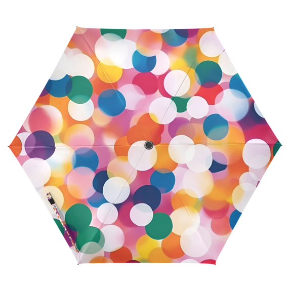 FORMRS Travel Umbrella Folding Auto Open Close Windproof Rain UV Protection, White Colorful Circles