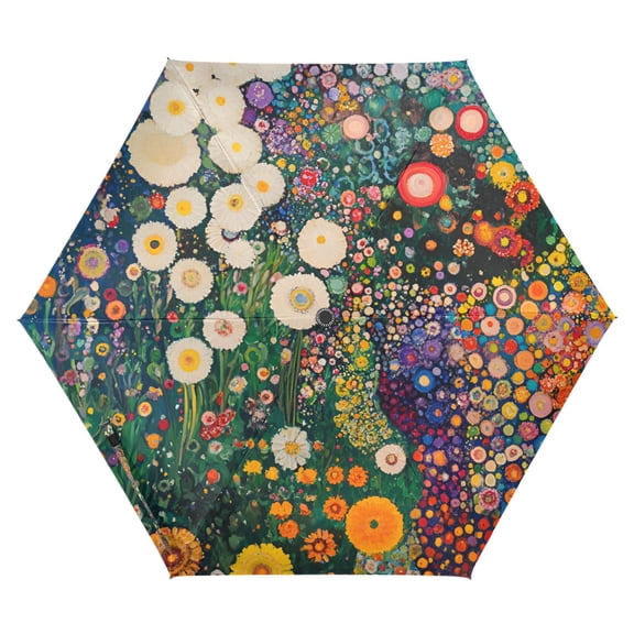 FORMRS Travel Umbrella Folding Auto Open Close Windproof Rain UV Protection, White Floral Garden