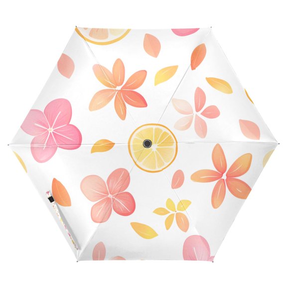 FORMRS Travel Umbrella Folding Auto Open Close Windproof Rain UV Protection, White Floral Orange