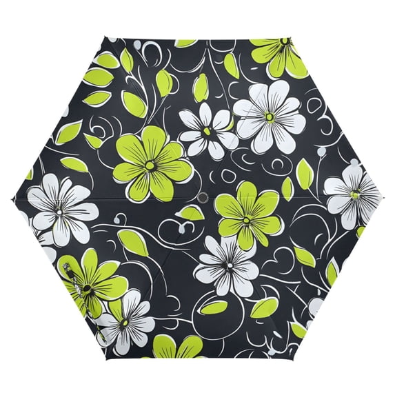 FORMRS Travel Umbrella Folding Auto Open Close Windproof Rain UV Protection, White Flower Pattern