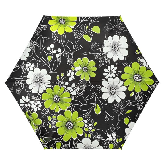 FORMRS Travel Umbrella Folding Auto Open Close Windproof Rain UV Protection, White Flower Pattern