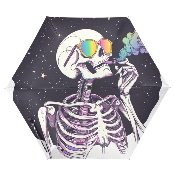 FORMRS Travel Umbrella Folding Auto Open Close Windproof Rain UV Protection, White Skeleton