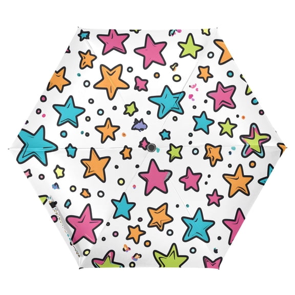 FORMRS Travel Umbrella Folding Auto Open Close Windproof Rain UV Protection, White Stars