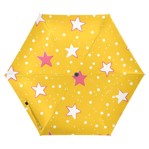 FORMRS Travel Umbrella Folding Auto Open Close Windproof Rain UV Protection, White Stars