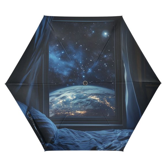 FORMRS Travel Umbrella Folding Auto Open Close Windproof Rain UV Protection, Window Earth