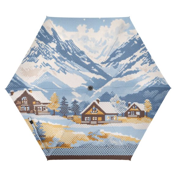 FORMRS Travel Umbrella Folding Auto Open Close Windproof Rain UV Protection, Winter Mountain