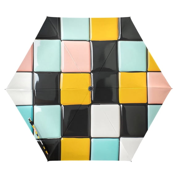 FORMRS Travel Umbrella Folding Auto Open Close Windproof Rain UV Protection, Yellow Checkered Pattern