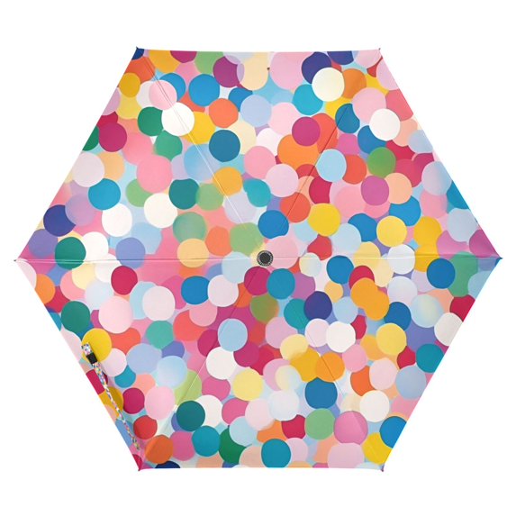 FORMRS Travel Umbrella Folding Auto Open Close Windproof Rain UV Protection, Yellow Colorful Circles