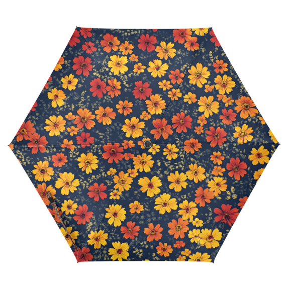FORMRS Travel Umbrella Folding Auto Open Close Windproof Rain UV Protection, Yellow Floral