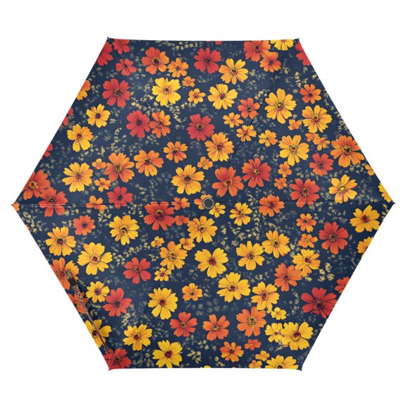FORMRS Travel Umbrella Folding Auto Open Close Windproof Rain UV Protection, Yellow Floral